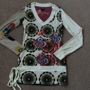 Desigual Side-Tie Graphic Printed V-neck Tunic